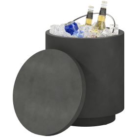HOMCOM 2.6 Gal Outdoor Side Table, 3-In-1 Concrete Cooler Bar Table with Storage, Removable Ice Bucket and Lid, Charcoal Gray
