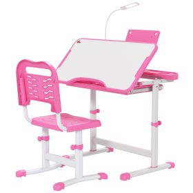 Qaba Kids Table and Chair Set with USB Light, Storage Drawer, Pink