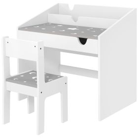 Qaba Kids Desk and Chair Set with Storage Drawer, Kids Desk with Tabletop Organizer, Aged 3-6 Years, Gray