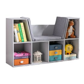 HOMCOM 6-Cube Kids Bookcase with Reading Nook, Toddler Storage Cabinet Shelf with Seat Cushion for Playroom Bedroom, 40.5"x12"x23.5", Gray