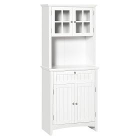HOMCOM Kitchen Buffet Hutch Cabinet, Freestanding Kitchen Pantry Storage Cabinet Cupboard with Framed Glass Door, Drawer and Microwave Space, Whi