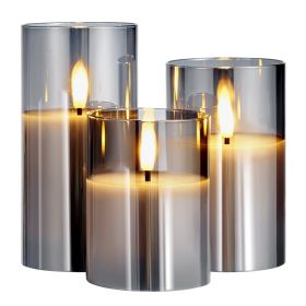VEVOR Gray Flickering Flameless Candles, Set of 3 Battery Operated Flameless Led Candles with 10-Key Remote and Timer