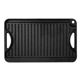 14x8.5 inch Reversible Grill Griddle Pre-Seasoned BBQ Pan Cast Iron Black