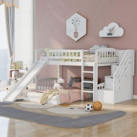 Stairway Twin over Twin Bunk Bed with Two Drawers and Slide, White(OLD SKU :LT100156AAK)