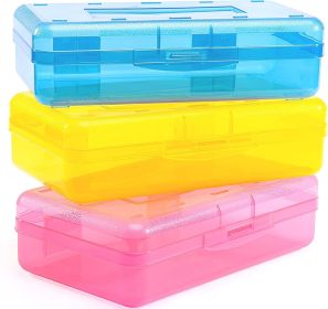 3 Pack Pencil Case, Large Hard Pencil Box Bulk, Clear Crayon Box Marker Pen Organizer, Plastic Storage Container with Snap Lid