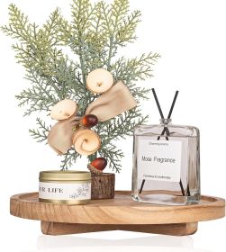 Round decorative tray, wooden bathroom countertop storage rack, farmhouse kitchen décor, wooden riser shelf for soap dishes, perfumes, candles