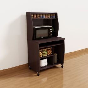 Microwave cart computer cart utility cart with hutch shelves spice rack mobile on locking castors red cocoa espresso