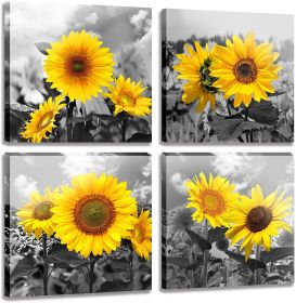 4 Pieces Sunflower Wall Art Black and Yellow Pictures for Living Room Floral Paintings for Wall Decorations 4 Pieces Sunflower Wall Art Black and Yellow Pictures for Living Room Floral Paintings for Wall Decorations