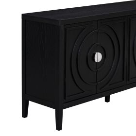 TREXM Retro Sideboard door with Circular Groove Design Round Metal Door Handle for Entrance, Dinning Room, Living Room (Black)