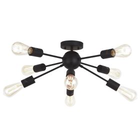 Modern 8 Light Sputnik Chandelier Light Fixtures Black Semi Flush Mount Ceiling Lighting Industrial Vintage Mid-Century Starburst Style Ceiling L