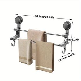 "Strong Suction Cup Towel Rack - No Drill Bathroom Organizer with Metal Hooks for Towels & Accessories, Space Saving Home Decor"