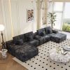 150''Width 5-piece Sectional Sofa with 2 Ottomans,Comfy U-shaped Sofa Couch for Living Room,BLACK Plush Corduroy Fabric