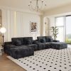 150''Width 5-piece Sectional Sofa with 2 Ottomans,Comfy U-shaped Sofa Couch for Living Room,BLACK Plush Corduroy Fabric