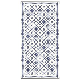 Reversible Outdoor Rug, Waterproof Plastic Straw With Carry Bag, 9 X 18, Blue & White Rhombus (Color: Blue)