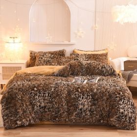 Luxury Thick Fleece Duvet Cover Queen King Winter Warm Bed Quilt Cover Pillowcase Fluffy Plush Shaggy Bedclothes Bedding Set Winter Body Keep War (Option: Leopard print-1.8 meter bed sheet)