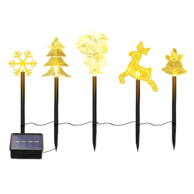 5Pcs Mixed Christmas Decoration Light Solar Stake Light Waterproof Reindeer Snowflake Bell Christmas Tree Santa Claus Light Outdoor Landscape Lig (Option: Stake Light)
