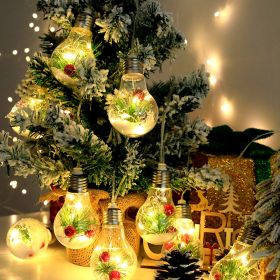 1Pc 13.78FT Christmas Snow Globe String Light Battery Powered 10 LED Bulbs Indoor Christmas Lights With Pine Needles Snowflakes Berries (Option: Warm White)