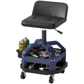 Rolling Creeper Garage Stool, 300 LBS Capacity Mechanic Stool With 360 Wheels, Tool Tray, Adjustable Height, Blue (Color: Blue)