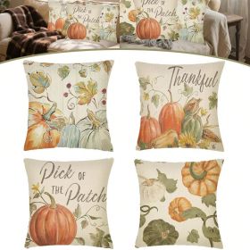 Fall Pillow Covers Set Of 4 Pumpkin Pick Of The Patch Thankful Pattern Autumn Throw Pillow Covers Thanksgiving Watercolour Outdoor Farmhouse Pill (Option: 4pcs)
