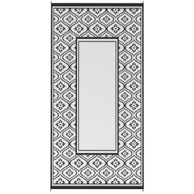 Reversible Outdoor Rug, Waterproof Plastic Straw With Carry Bag, 9 X 18, Black & White Gourd Border (Color: Black)