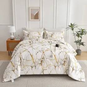 3pcs Duvet Cover Set King Duvet Coverx1 Pillowcasex2 Extremely Diverse Styles (Option: Marble White)