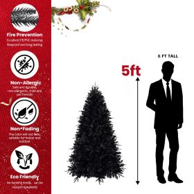 Prelit Black Christmas Tree With White Lights Artificial Fake Christmas Tree With PE&PVC Branch Tips For Halloween And Xmas Tree For Holiday Deco (Option: 5ft)