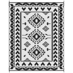 Reversible Outdoor Rug, Waterproof Plastic Straw With Carry Bag, 8 X 10, Black & White Rhombus Patchwork (Color: Black)