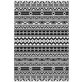 Reversible Outdoor Rug, Waterproof Plastic Straw With Carry Bag, 6 X 9, Black & White Geometric Wall (Color: Black)