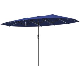 Garden Parasol, Double-Sided Sun Umbrella With LED Solar Lights, Patio Parasol For Outdoor, Navy Blue (Color: Blue)