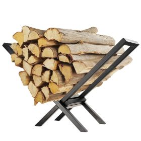 1Pc Firewood Log Rack 220LBS Steel Wood Lumber Storage Stacking Rack X Shape Storage Holder For Fireplace Firepit (Color: Black)