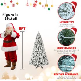 5ft 6ft 8ft 9ft Pre-Lit Flocked Christmas Tree Hinged Artificial Xmas Trees Premium PVC Branches With Lights (Option: 5ft)