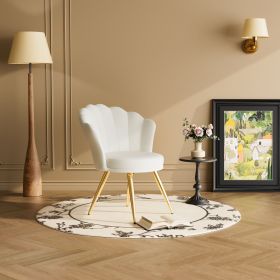 Velvet Accent Chair with Gold Metal Legs, Vanity Chair for Makeup Room, Upholstered Guest Chair for Living Room, Side Chair for Bedroom (Color: White)