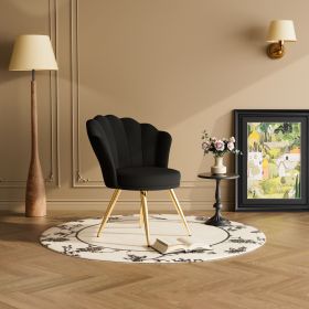 Velvet Accent Chair with Gold Metal Legs, Vanity Chair for Makeup Room, Upholstered Guest Chair for Living Room, Side Chair for Bedroom (Color: Black)