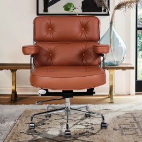 Genuine Leather Armchair EXECUTIVE CHAIR Office Chair Swivel Time Life Chair Adjustable Height (Color: Light Brown)