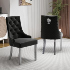 Living Room Dining Chair Lion-Head Backrest Stainless Steel Legs Dining Chair Combining Comfort and Style (Color: Black)