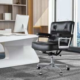 Genuine Leather Armchair EXECUTIVE CHAIR Office Chair Swivel Time Life Chair Adjustable Height (Color: Black)