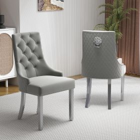 Living Room Dining Chair Lion-Head Backrest Stainless Steel Legs Dining Chair Combining Comfort and Style (Color: Light Gray)