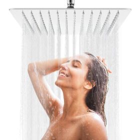 Aquacubic US Warehouse Stock 12 inch Square Water Saving Bathroom Top Rain Shower Head (Color: Chrome)