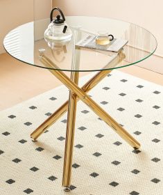 42.1" Table Mid-century Dining Table for 4-6 people With Round Mdf Table Top, Pedestal Dining Table, End Table Leisure Coffee Table,cross leg (Legs: 3, Color: Golden)
