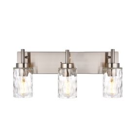 Vanity Light Fixtures 3 Light Modern Wall Sconces Lighting Black Bathroom Lights Wall Mounted with Hammered Glass Shade (Color: Brushed Nickel, size: 3-Light)