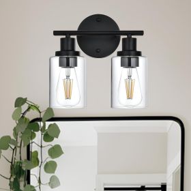 5-Light Bathroom Light Fixtures, Brushed Nickel Modern Vanity Lights Over Mirror with Clear Glass Shade (Numbers of Light: 2-Light, Color: Black)