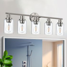 5-Light Bathroom Light Fixtures, Brushed Nickel Modern Vanity Lights Over Mirror with Clear Glass Shade (Numbers of Light: 5-Light, Color: Brushed Nickel)