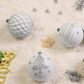 100MM/4 Inch 9PCS Large Christmas Balls Ornaments (Color: White & Silver)