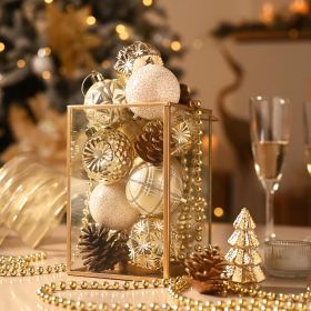 Ornaments for Christmas Trees, 16ct 2.36 Inches White and Silver Shatterproof Christmas Tree Decorations (Color: White Gold)