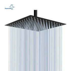 Aquacubic US Warehouse Stock 12 inch Square Water Saving Bathroom Top Rain Shower Head (Color: Matte Black 16 inch)