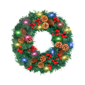 24 - Inch Christmas Wreath. Unlit, Yellow - Lit, Colorful - Lit Styles (Option: 60cm-Colorful)