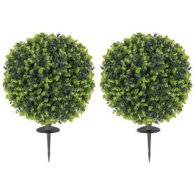 2 Pack 1.3ft Artificial Ball Eucalyptus Topiary With Ground Stake, UV Resistant Faux Greenery For Indoor Outdoor (Color: Green)