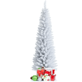 6 Feet Unlit Artificial Slim Pencil Christmas Tree With Metal Stand (Color: White)